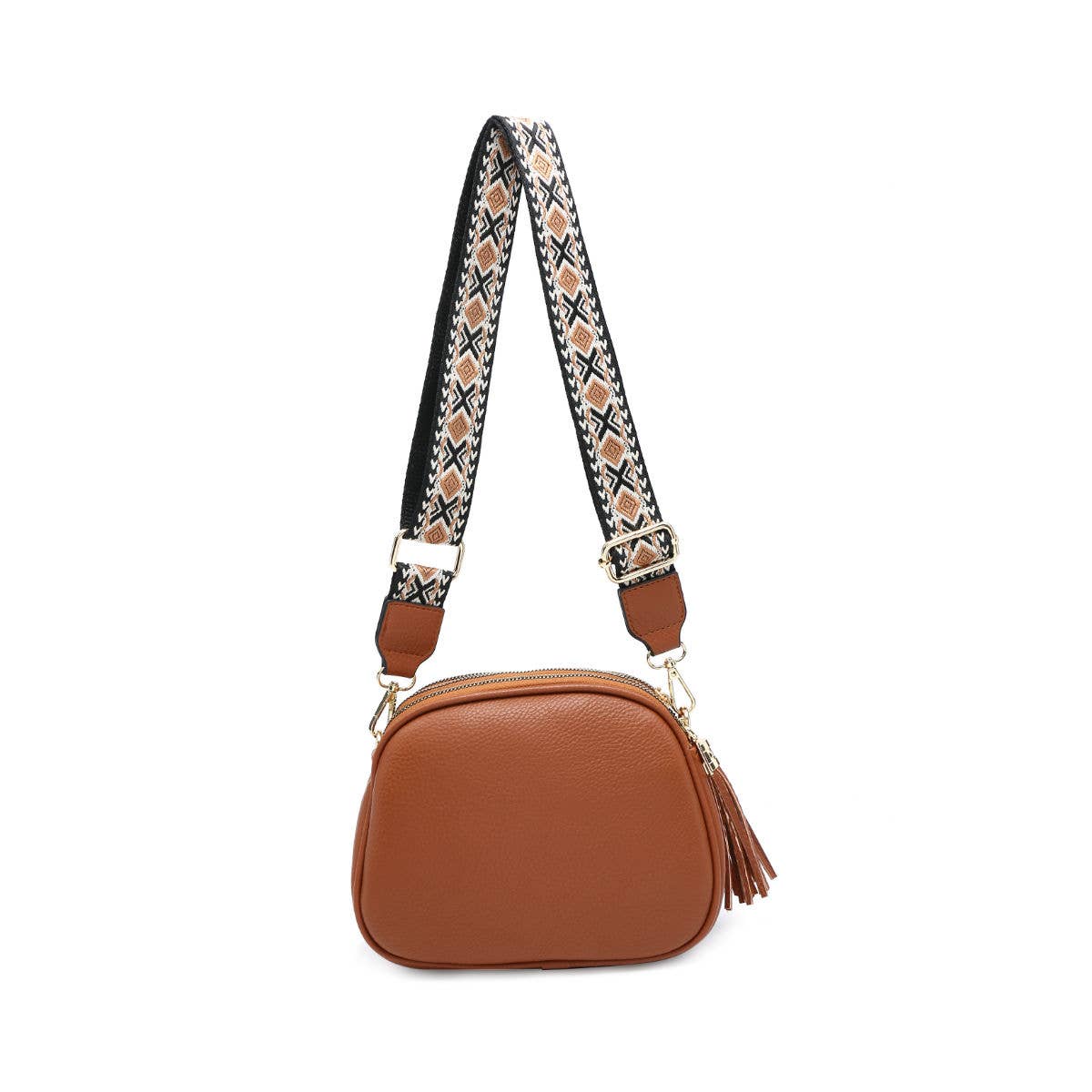 B23007 Cross Body Handbag with three zip top sections: Black