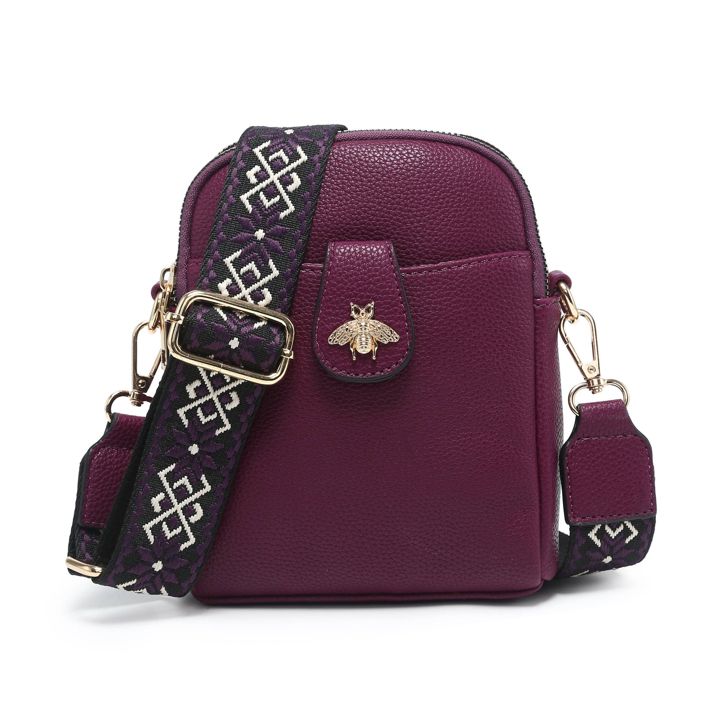 B23001 Bee Cross Body Handbag with double zip top sections: Beige