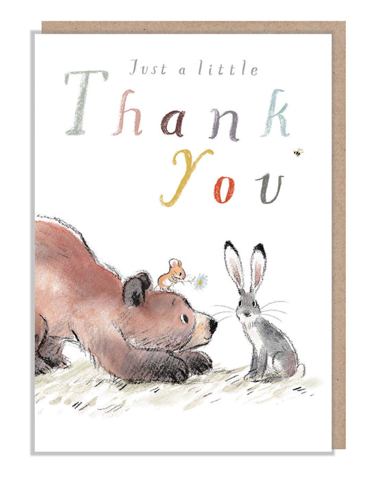 Cute Card- Thank You - Mouse Giving Daisy To Hare