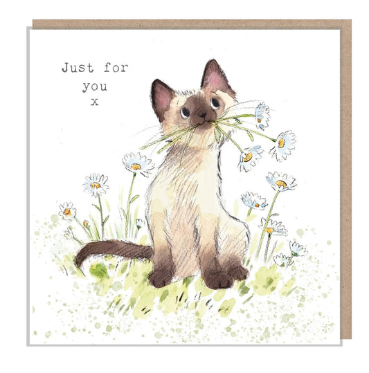 Cute Cat Birthday Card - Cat With Daisies