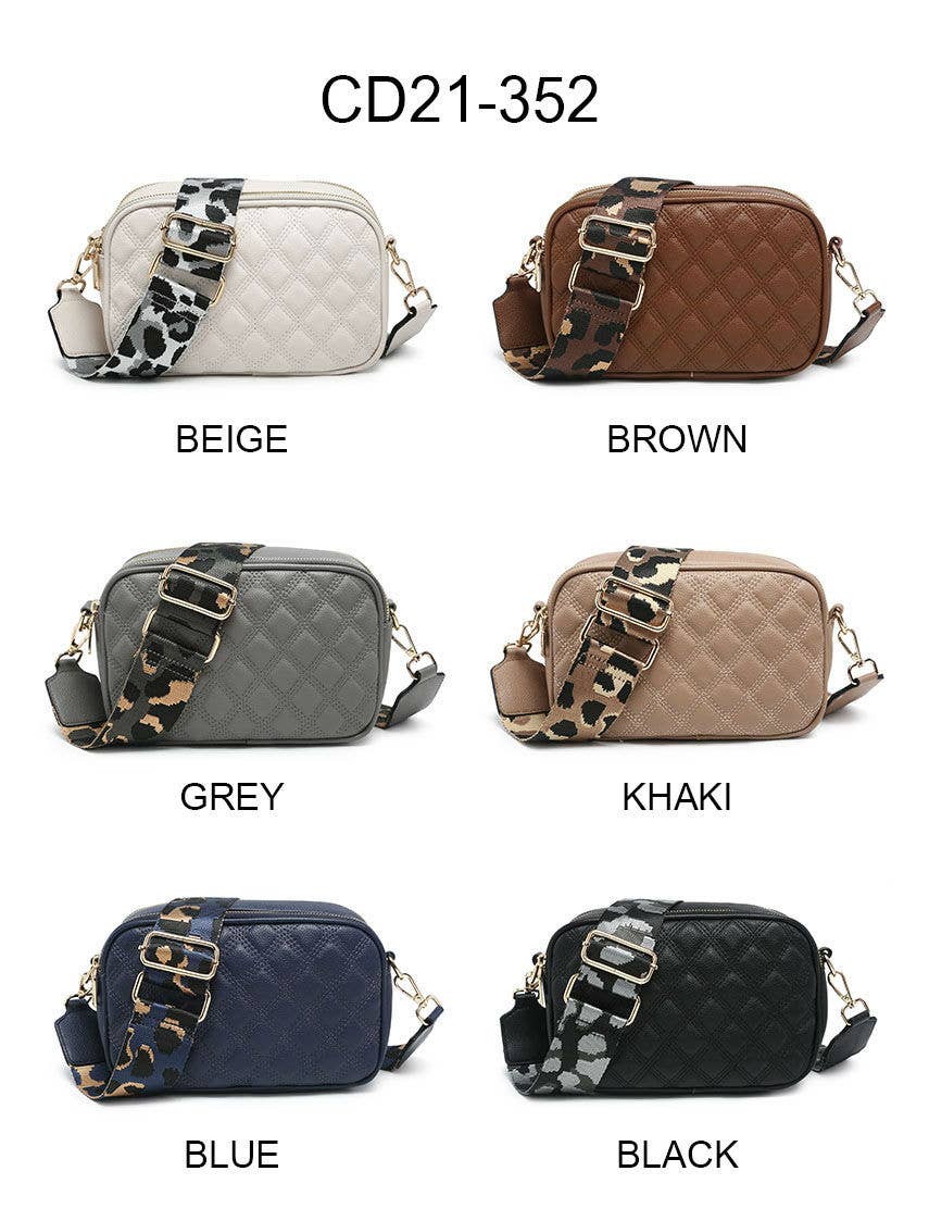 CD21-0352 Cross Body Handbag with double zip top sections: Beige