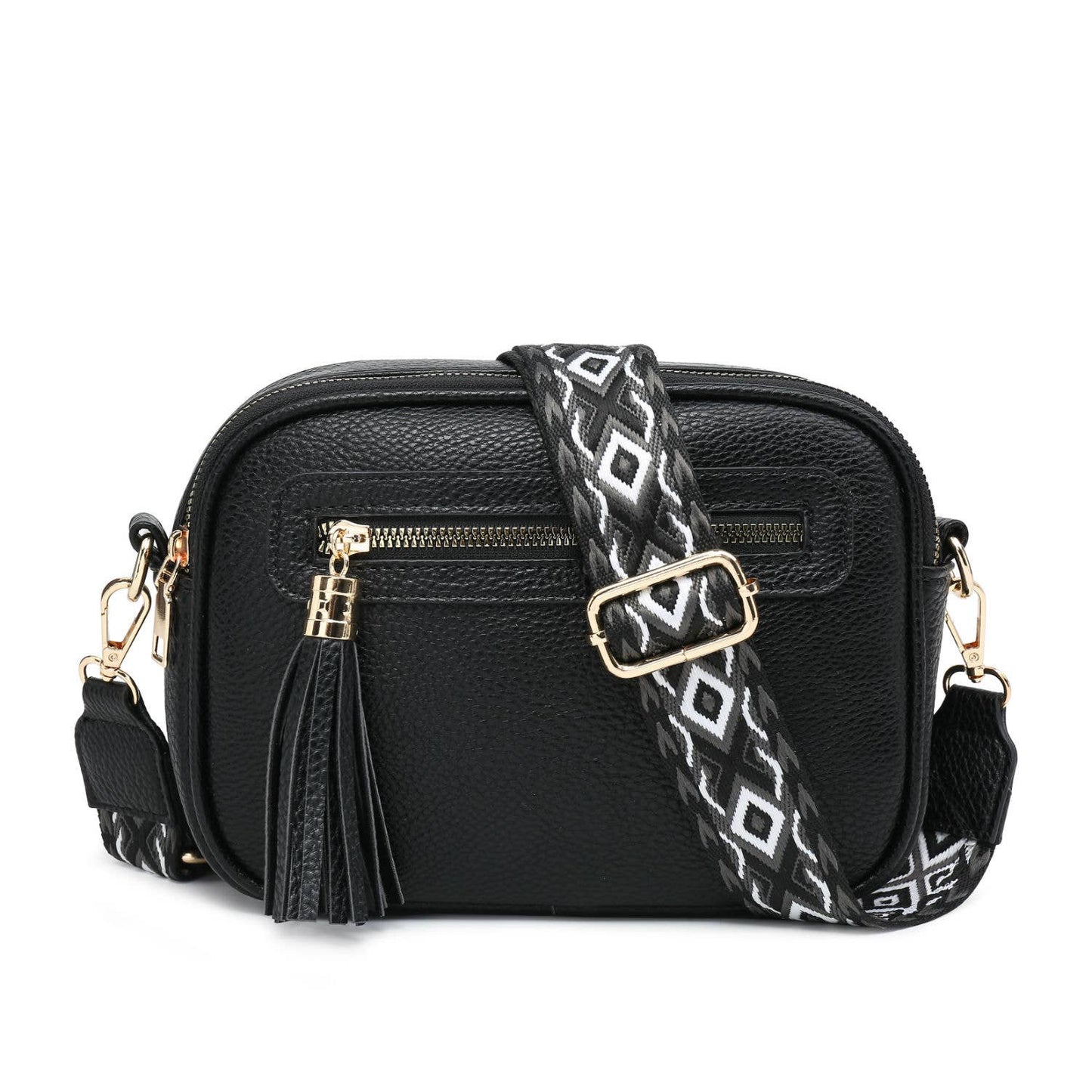 B23006 Cross Body Handbag with double zip top sections: Beige