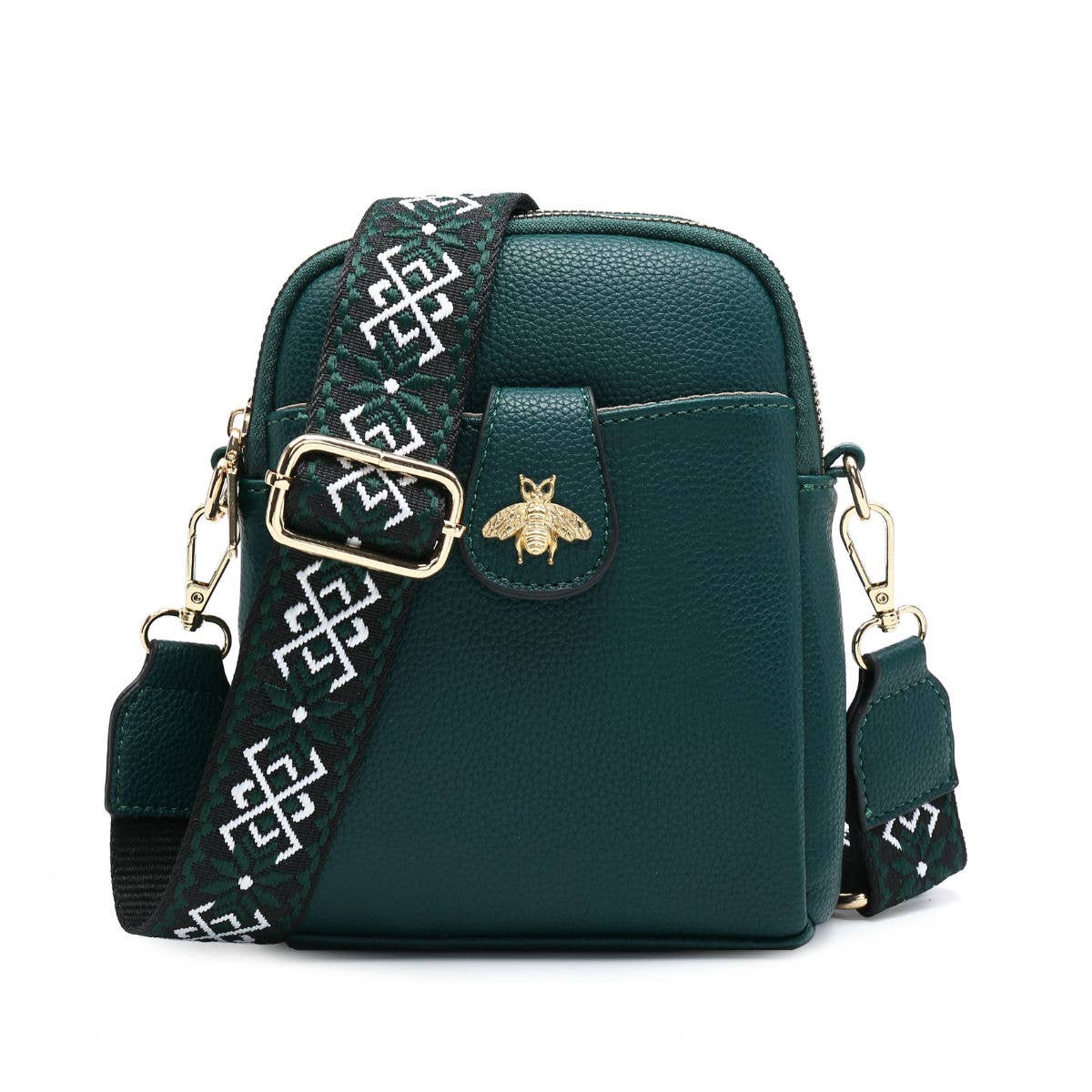 B23001 Bee Cross Body Handbag with double zip top sections: Beige