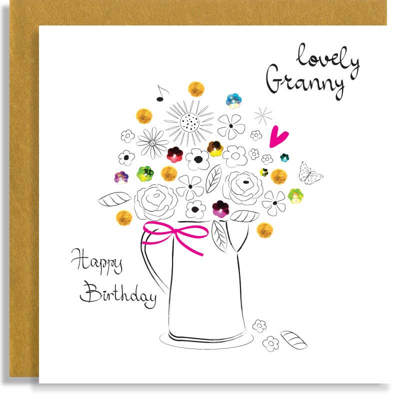 J42 Granny Birthday Hand-Finished Sequin Card