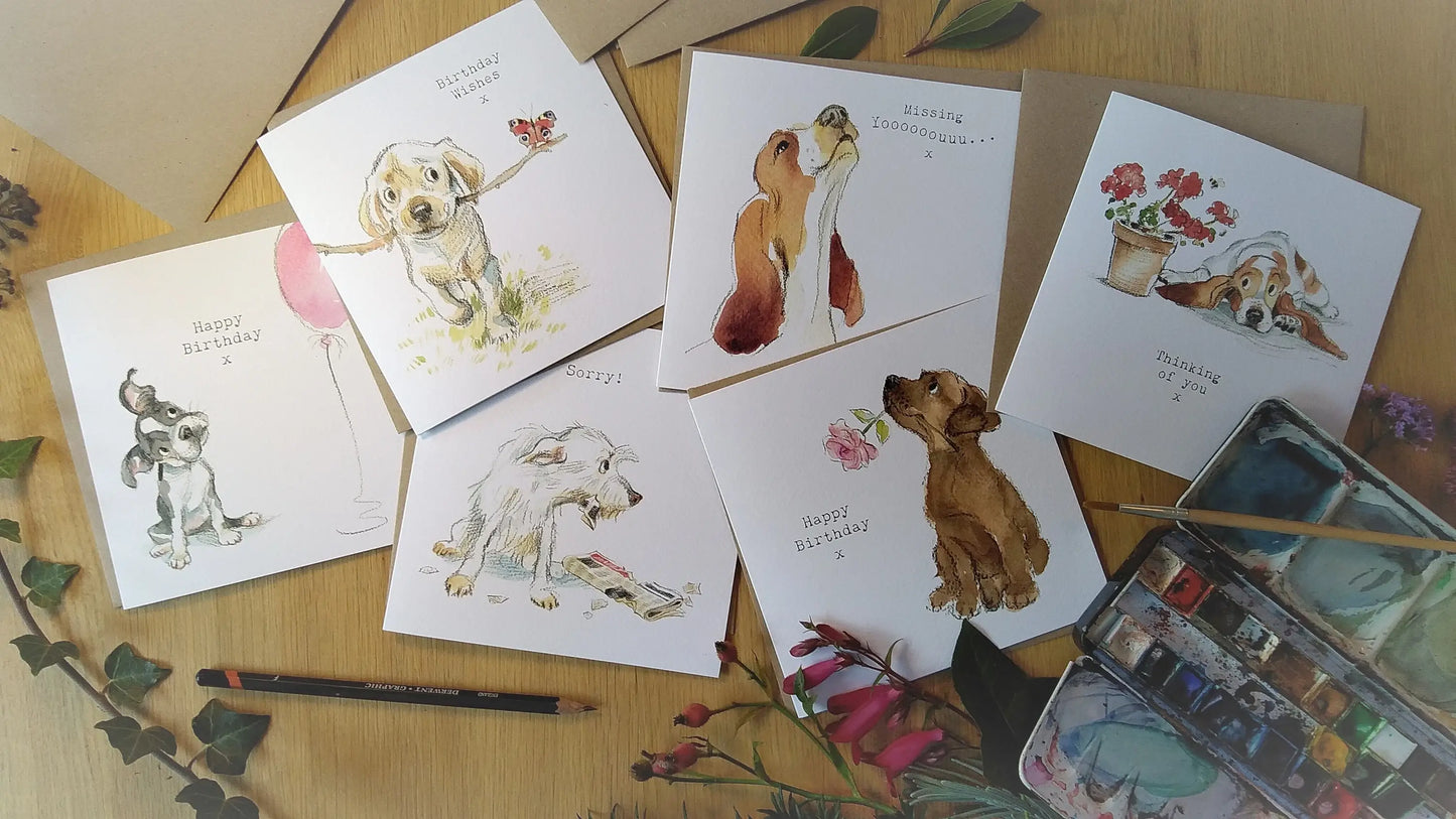 Cute Dog Card - Blank - Black Labrador With Flowers