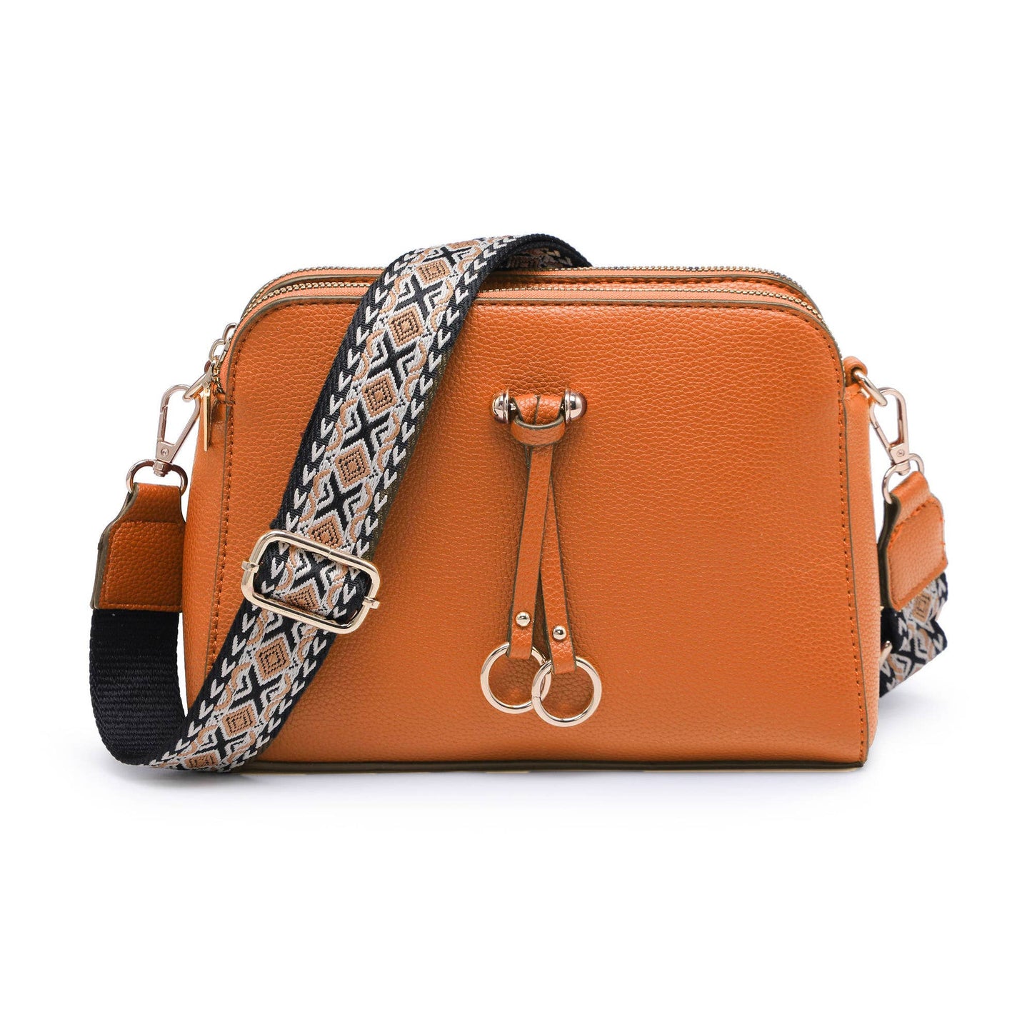 B23005-SS-Triple Zipped Sections Canvas Strap Cross Body Bag: Light Grey