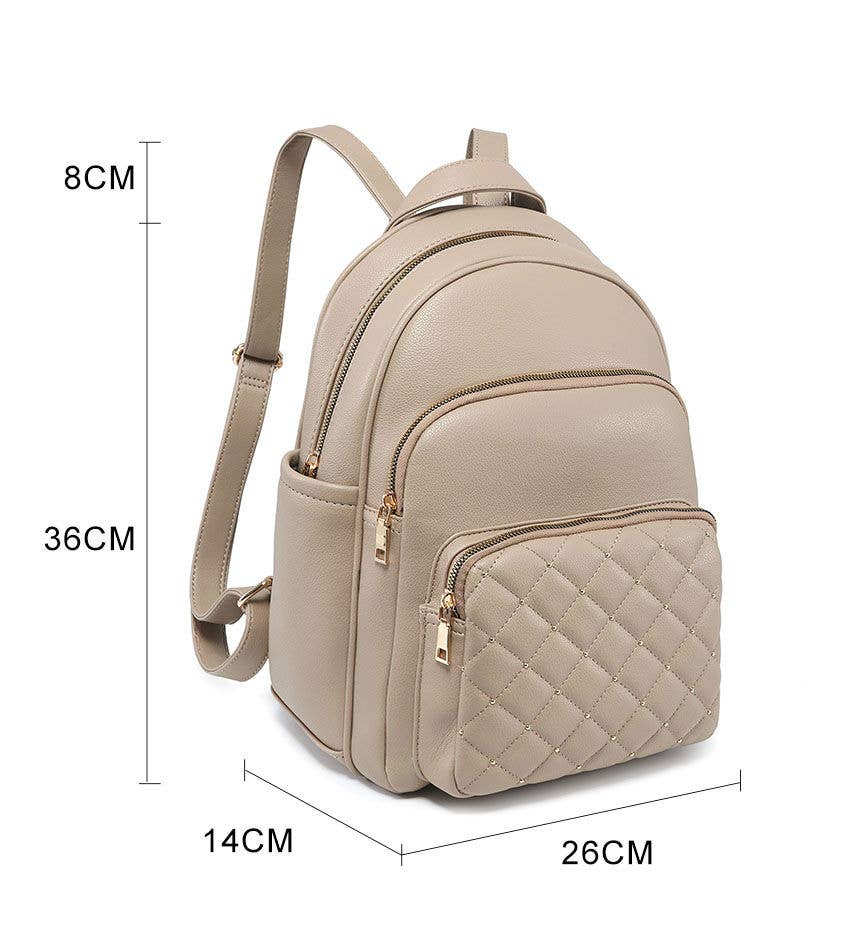 GL23900-Backpack with check quilted pattern: Khaki