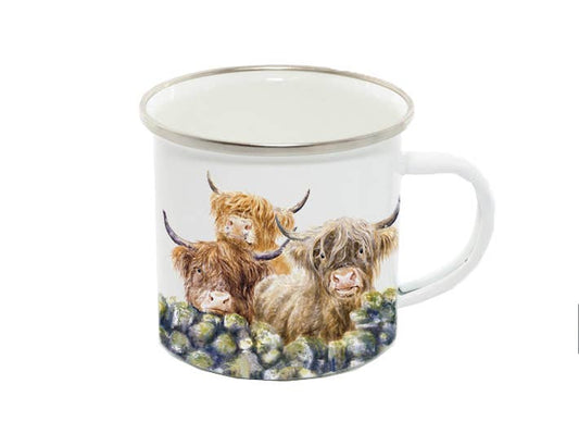 Enamel Mug, Highland Cows, Village Gossip
