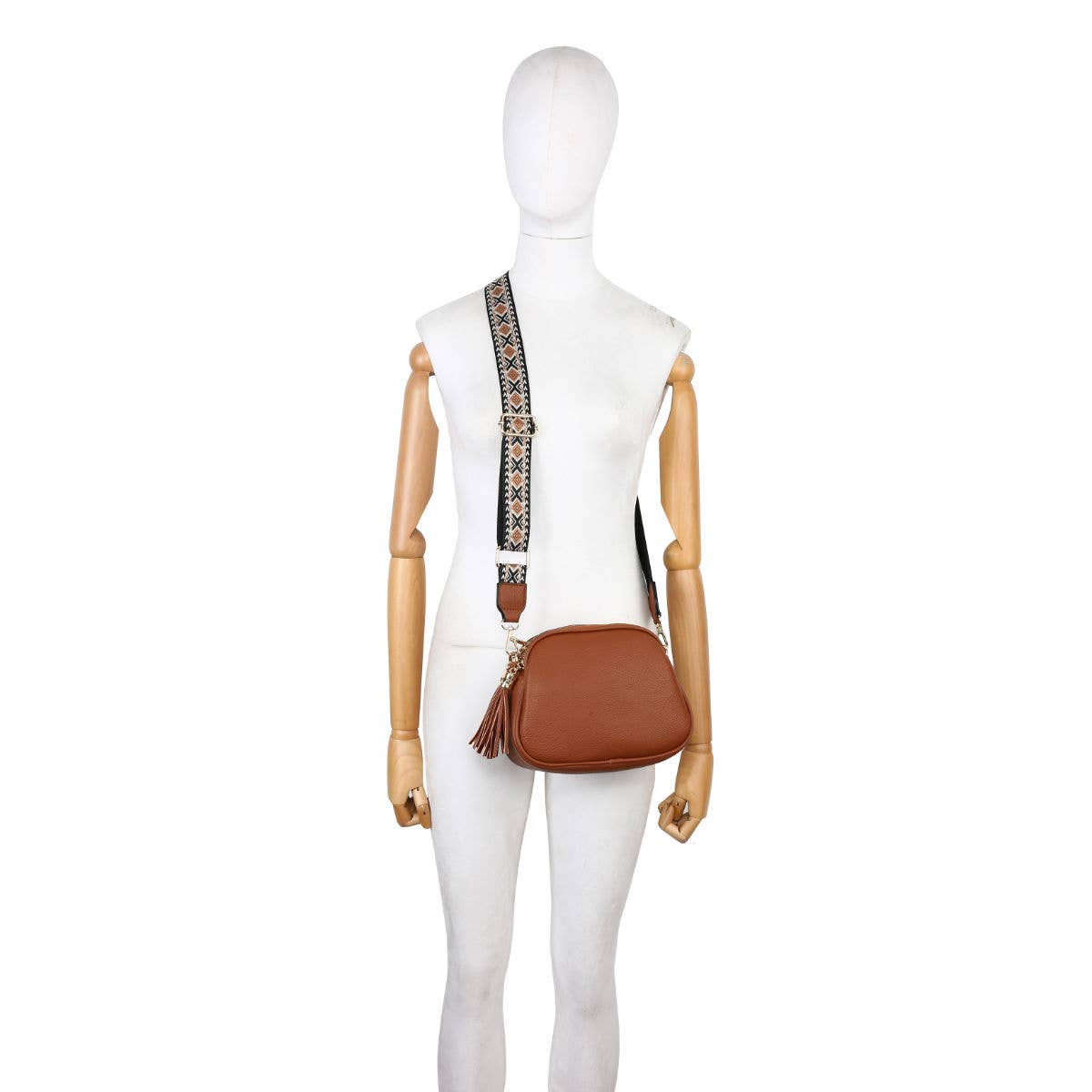 B23007 Cross Body Handbag with three zip top sections: Black