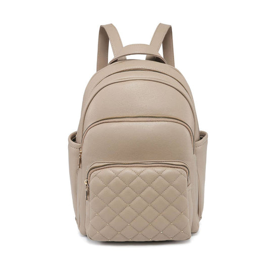 GL23900-Backpack with check quilted pattern: Khaki