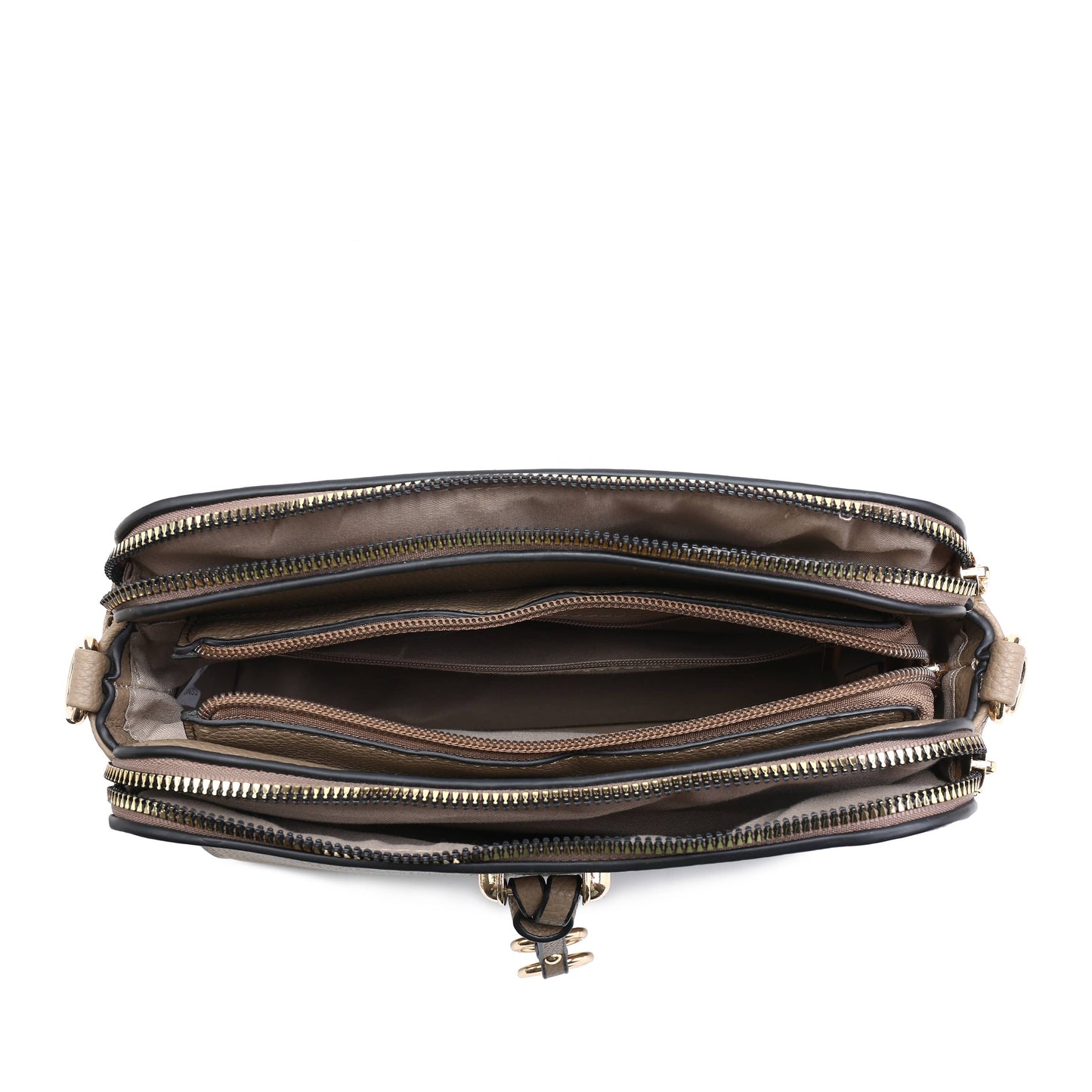 B23005-SS-Triple Zipped Sections Canvas Strap Cross Body Bag: Light Grey