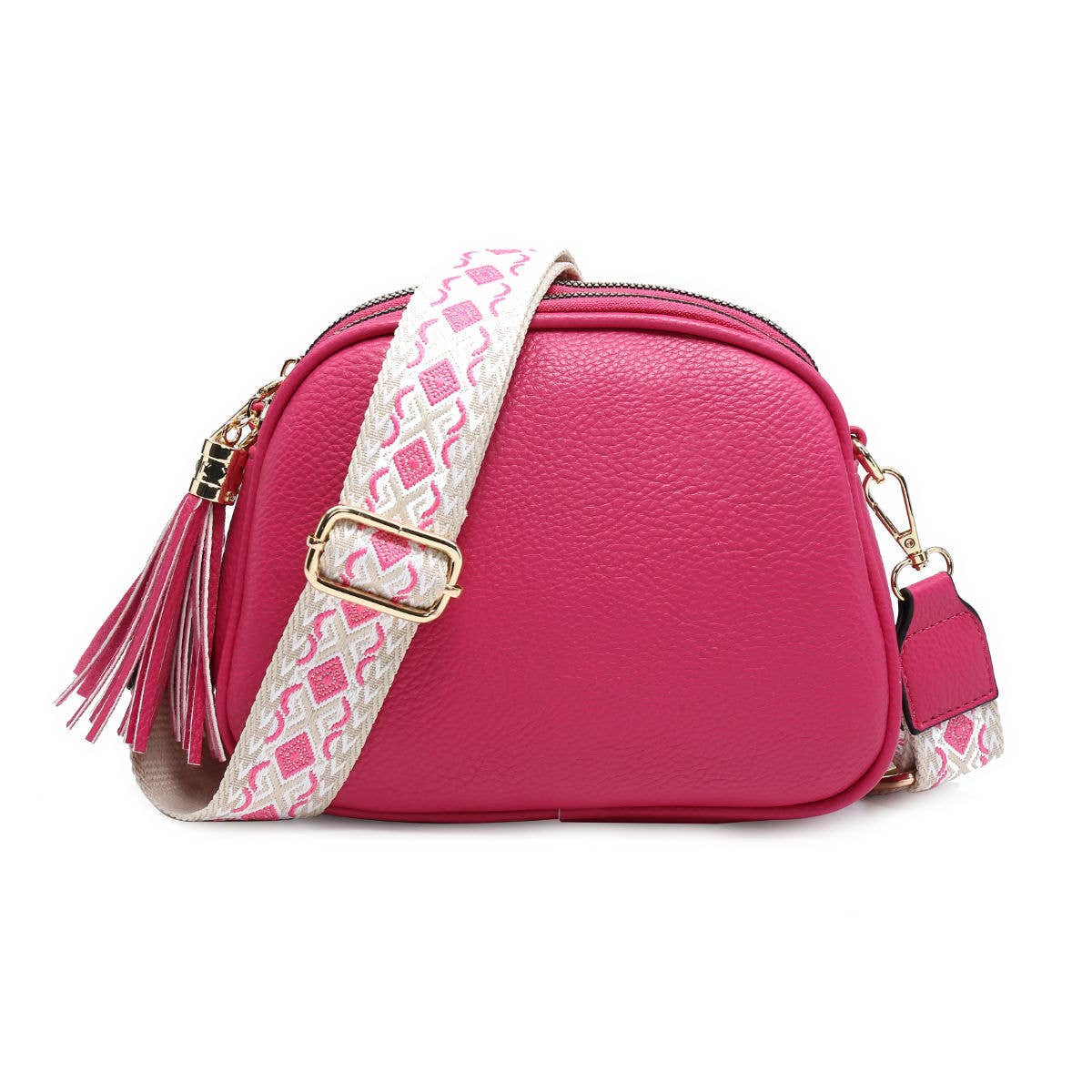 B23007 Cross Body Handbag with three zip top sections: Black