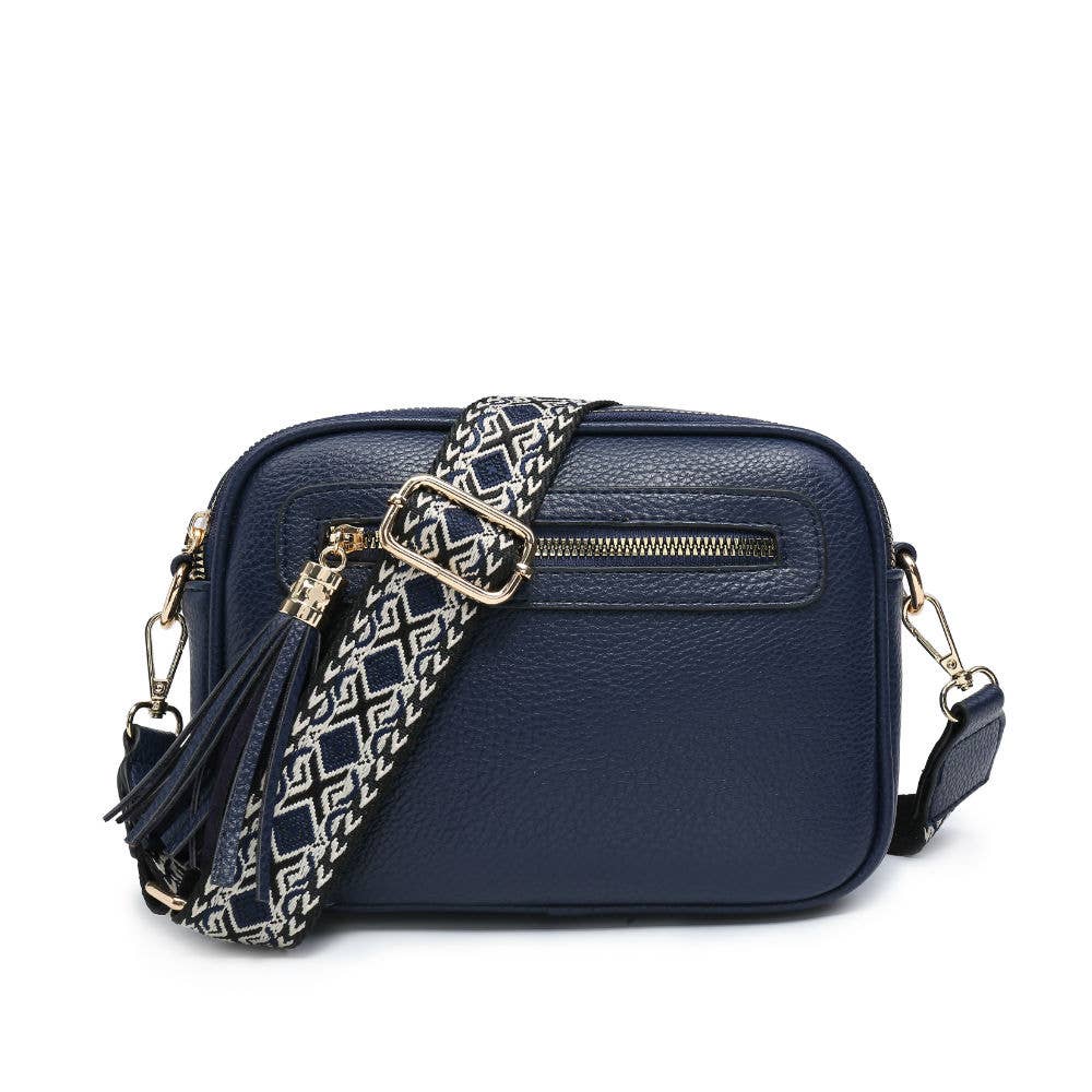 B23006 Cross Body Handbag with double zip top sections: White