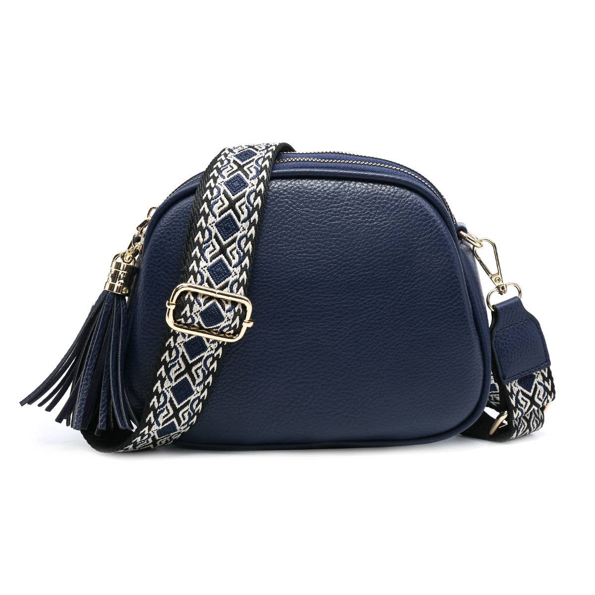 B23007 Cross Body Handbag with three zip top sections: Black