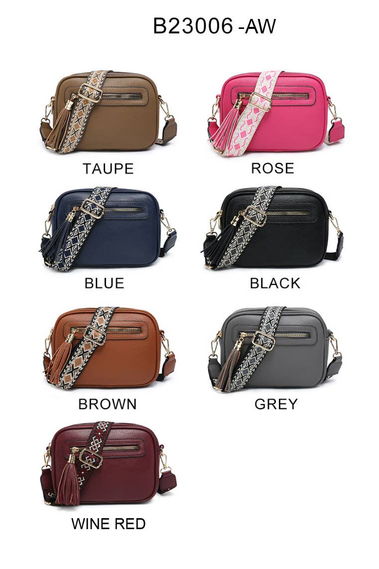 B23006 Cross Body Handbag with double zip top sections: White