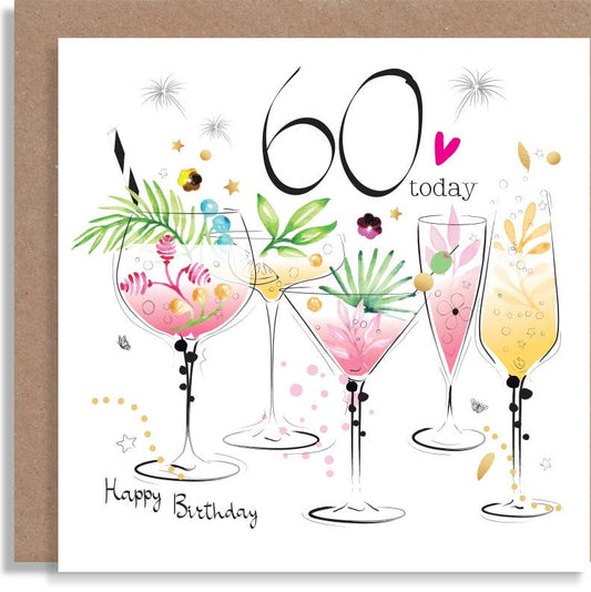 Birthday 60 Gin Cocktails - Hand-Finished Wholesale Card