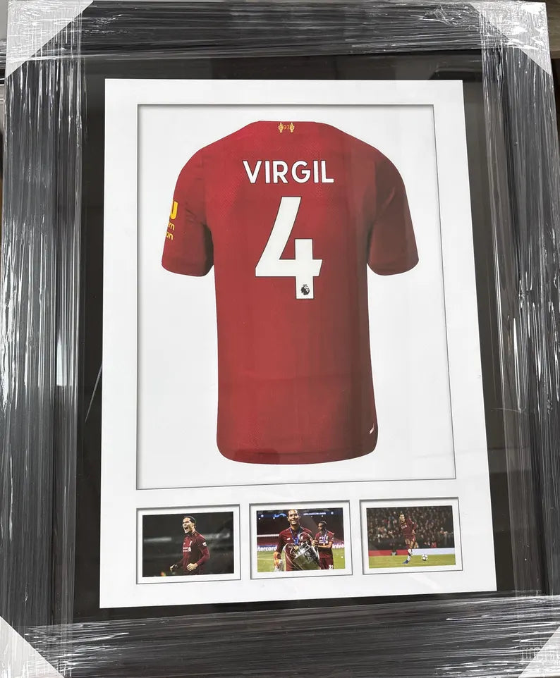Virgil Van Dijk Framed Liverpool Jersey Print - Football Memorabilia Gift