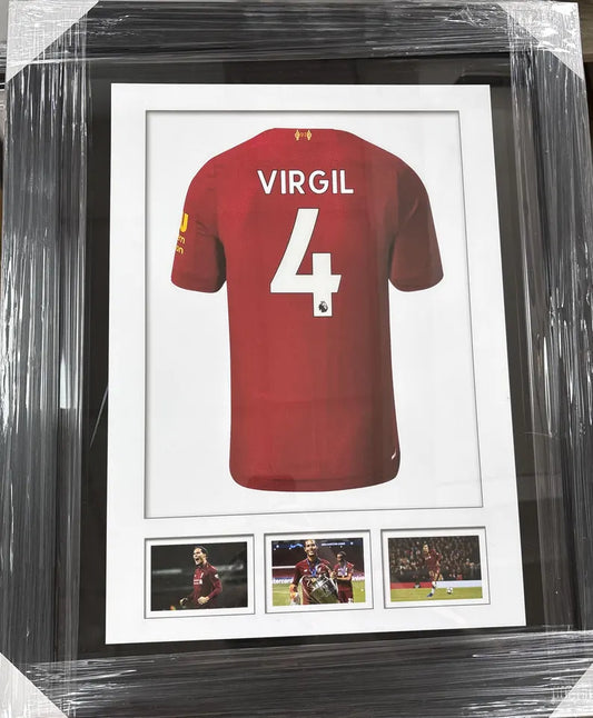 Virgil Van Dijk Framed Liverpool Jersey Print - Football Memorabilia Gift