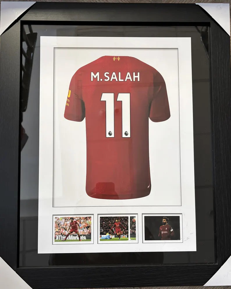 Mohammed Salah Framed Liverpool Jersey Print - Football Memorabilia Gift