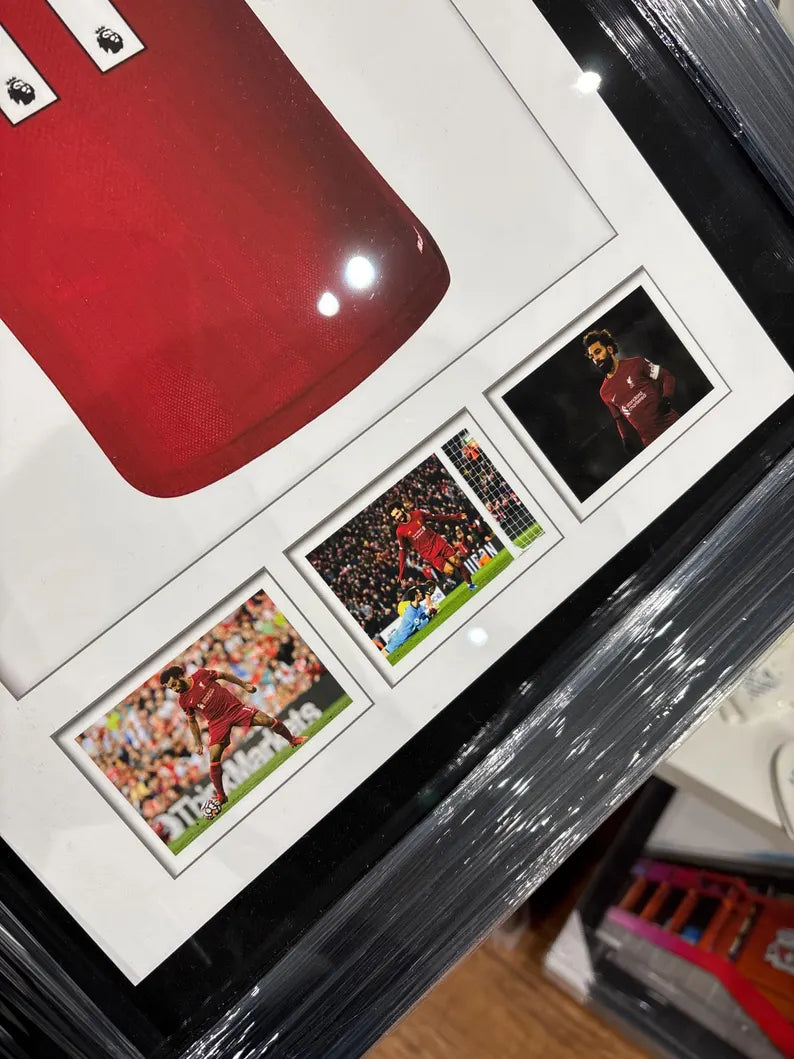 Mohammed Salah Framed Liverpool Jersey Print - Football Memorabilia Gift