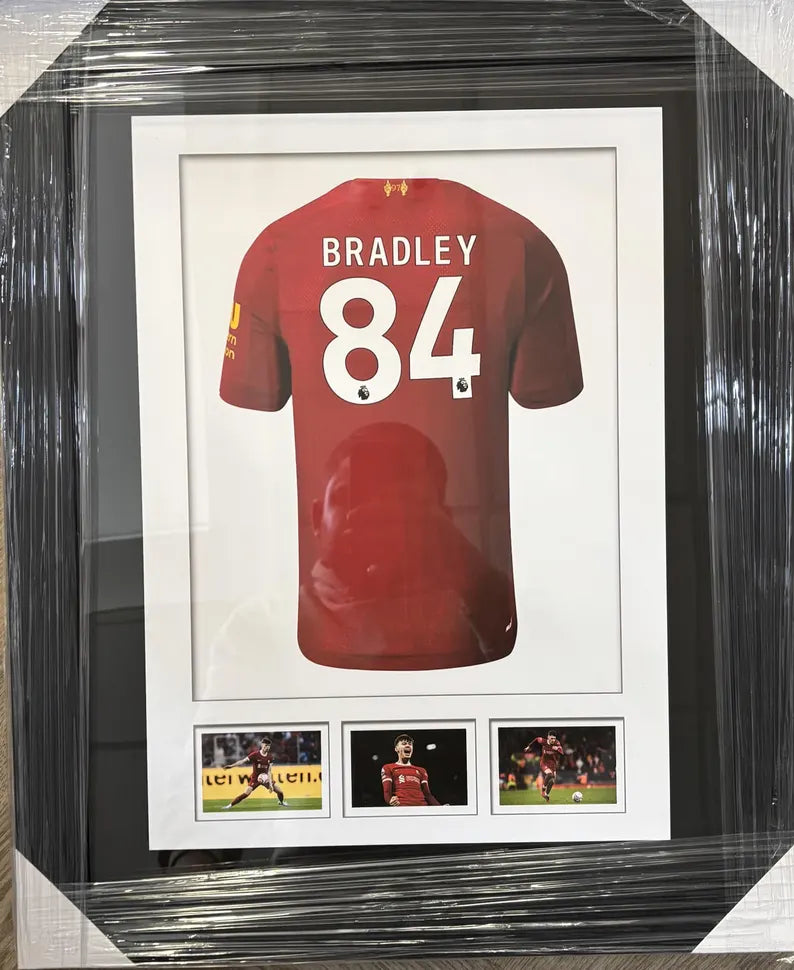 Conor Bradley Framed Liverpool Jersey Print - Football Memorabilia Gift