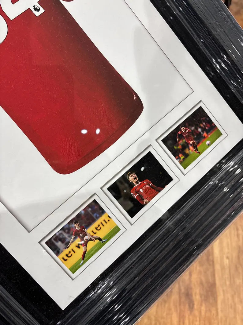 Conor Bradley Framed Liverpool Jersey Print - Football Memorabilia Gift