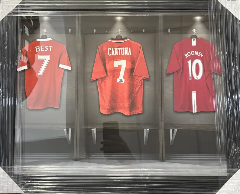 Manchester United Legends Framed Jersey Print - Best, Cantona & Rooney Football Memorabilia