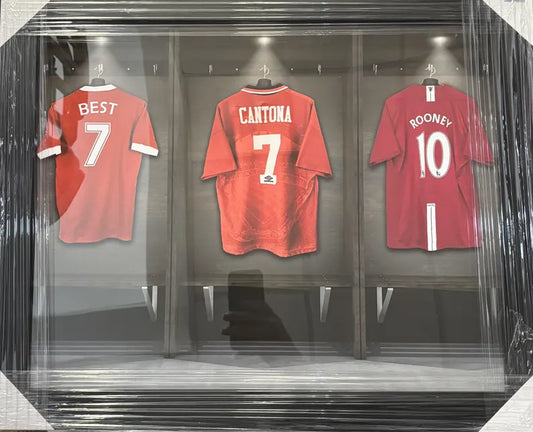 Manchester United Legends Framed Jersey Print - Best, Cantona & Rooney Football Memorabilia