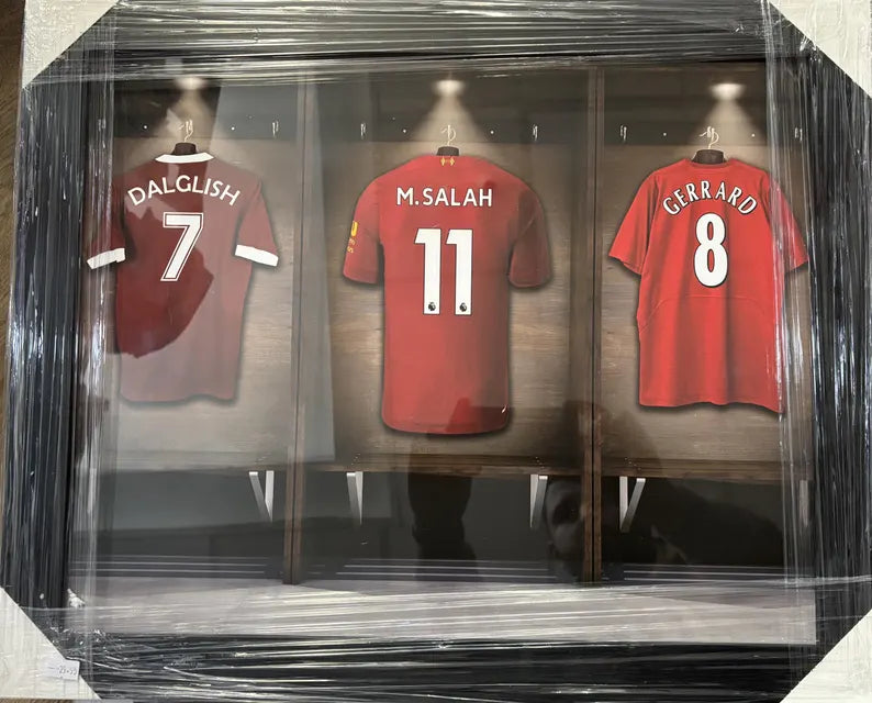 Liverpool Legends Framed Jersey Print - Dalglish, M.Salah & Gerrard Football Memorabilia