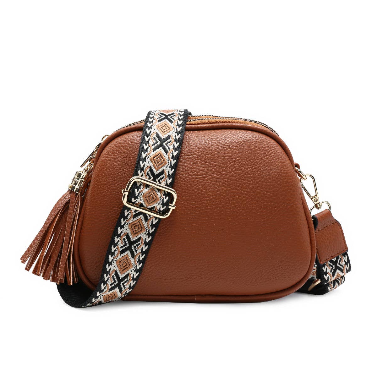 B23007 Cross Body Handbag with three zip top sections: Black