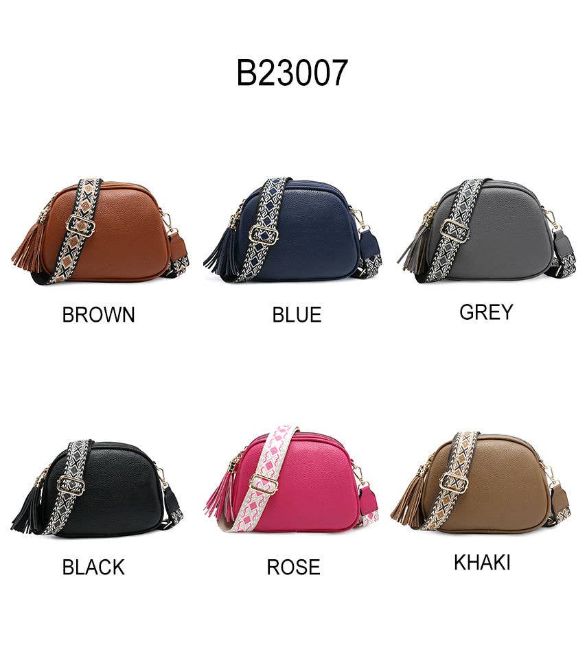 B23007 Cross Body Handbag with three zip top sections: Black