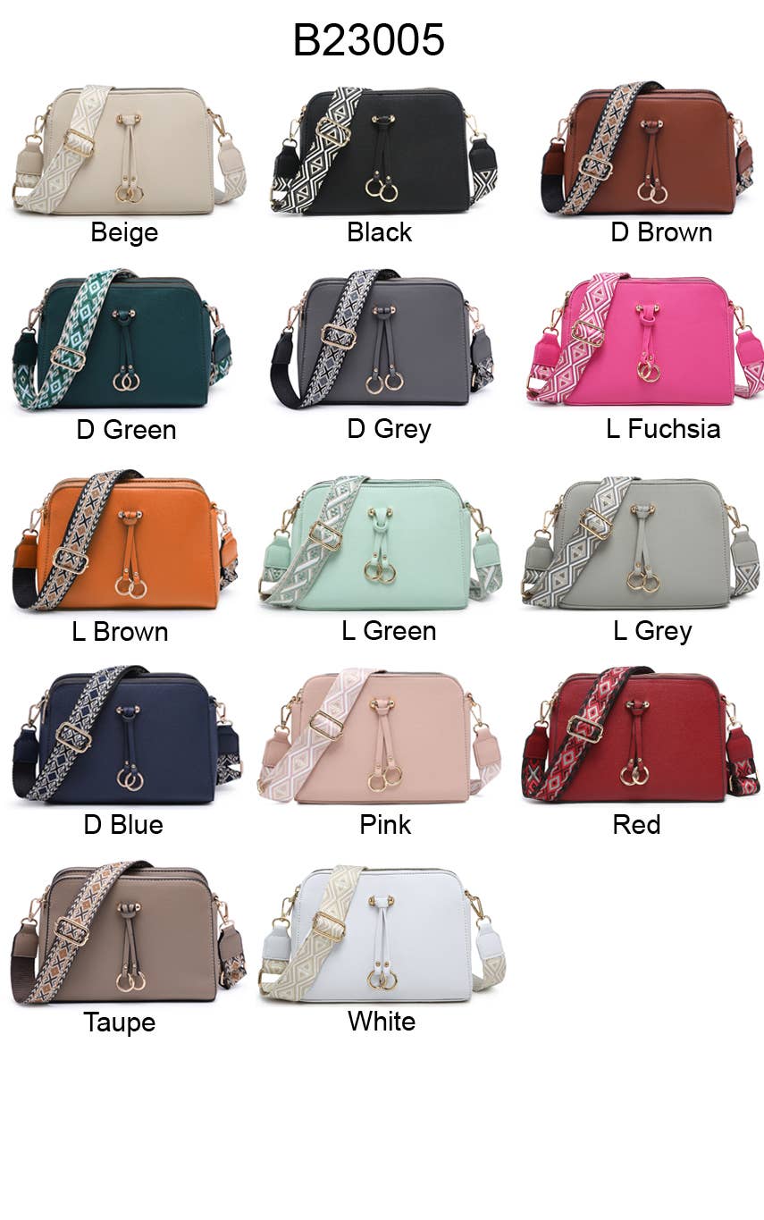 B23005-SS-Triple Zipped Sections Canvas Strap Cross Body Bag: Light Grey