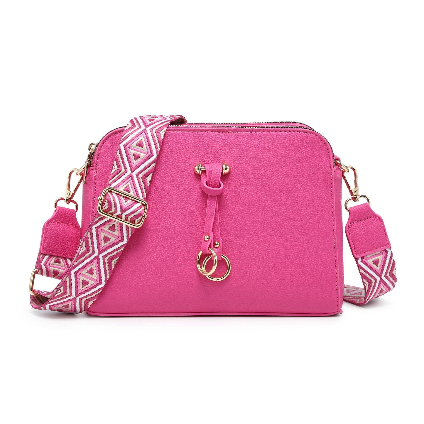 B23005-SS-Triple Zipped Sections Canvas Strap Cross Body Bag: Light Grey