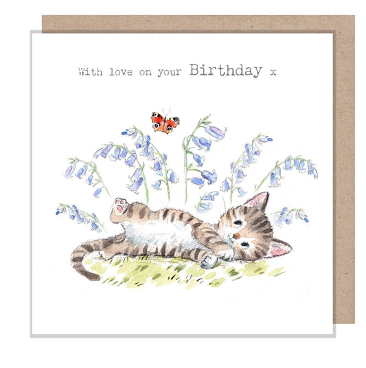 Cute Cat Birthday Card - Tabby With Bluebells - EPP018