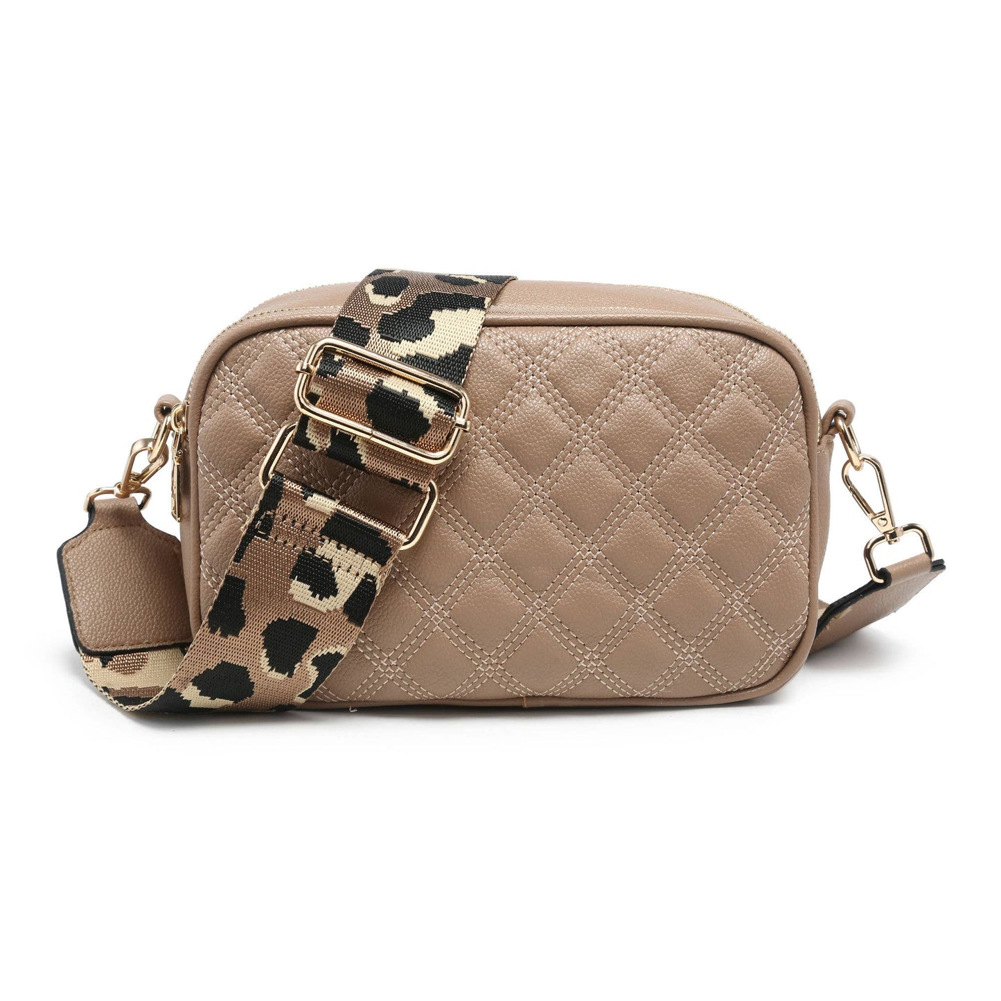 CD21-0352 Cross Body Handbag with double zip top sections: Beige