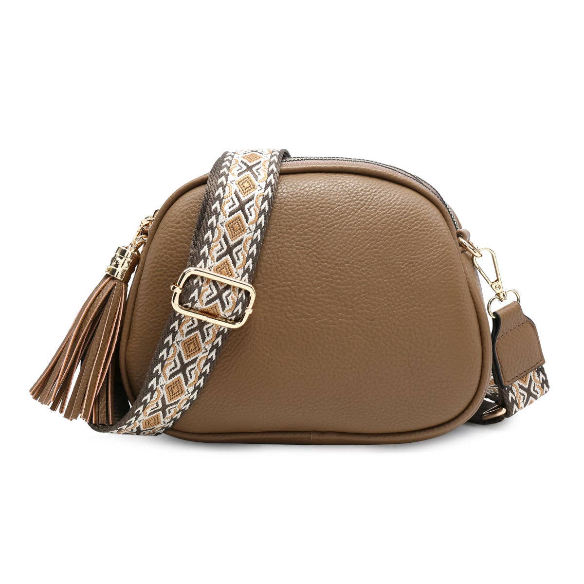 B23007 Cross Body Handbag with three zip top sections: Black