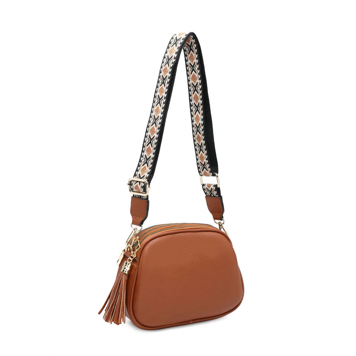 B23007 Cross Body Handbag with three zip top sections: Black