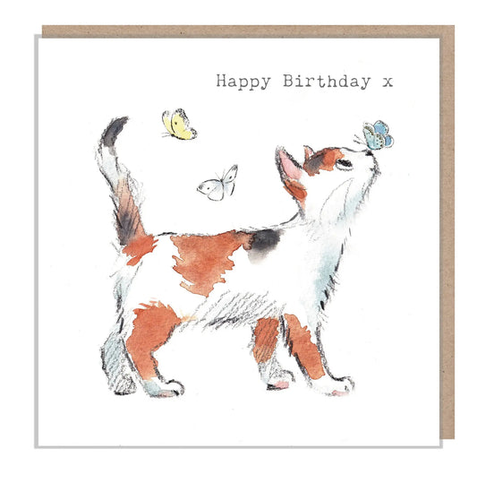 Cute Cat Birthday Card - Cat With Butterflies