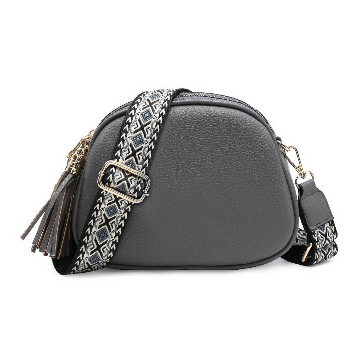 B23007 Cross Body Handbag with three zip top sections: Black