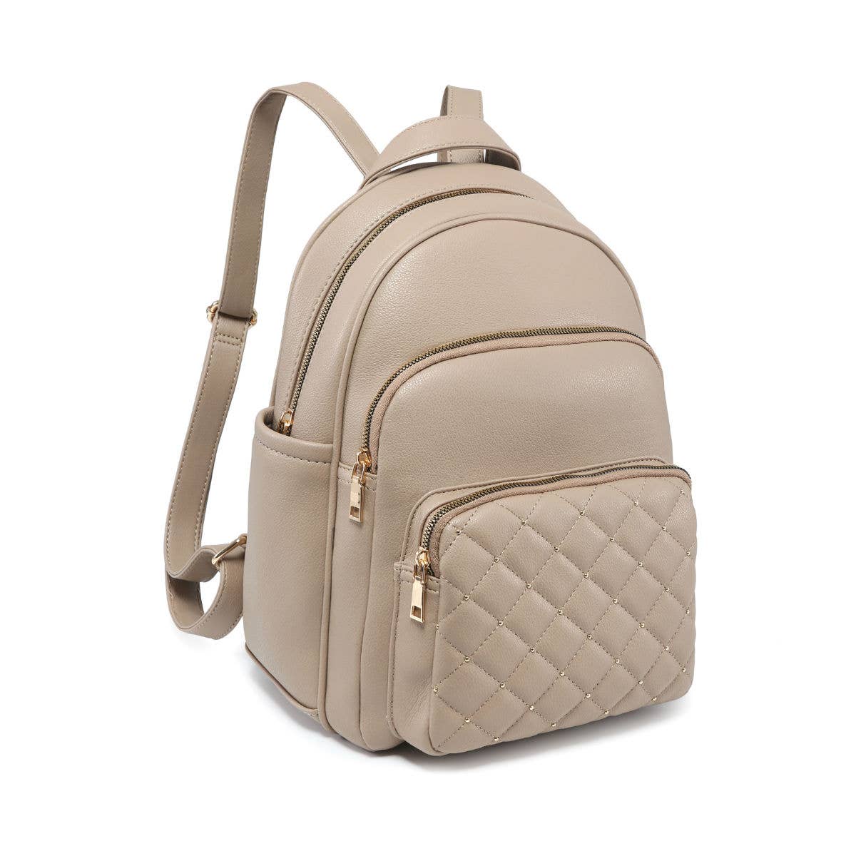 GL23900-Backpack with check quilted pattern: Khaki