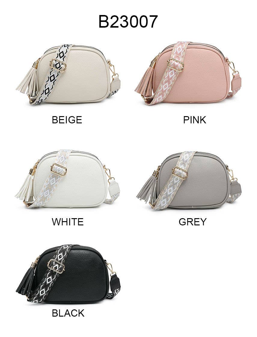 B23007 Cross Body Handbag with three zip top sections: Black