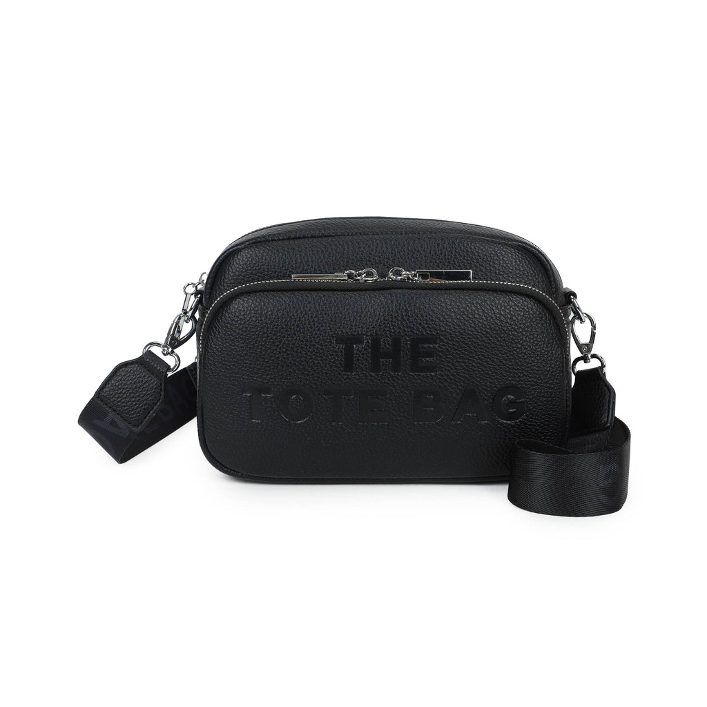 JM1726 Double Zip Crossbody Camera Bag with Wide Strap: Black