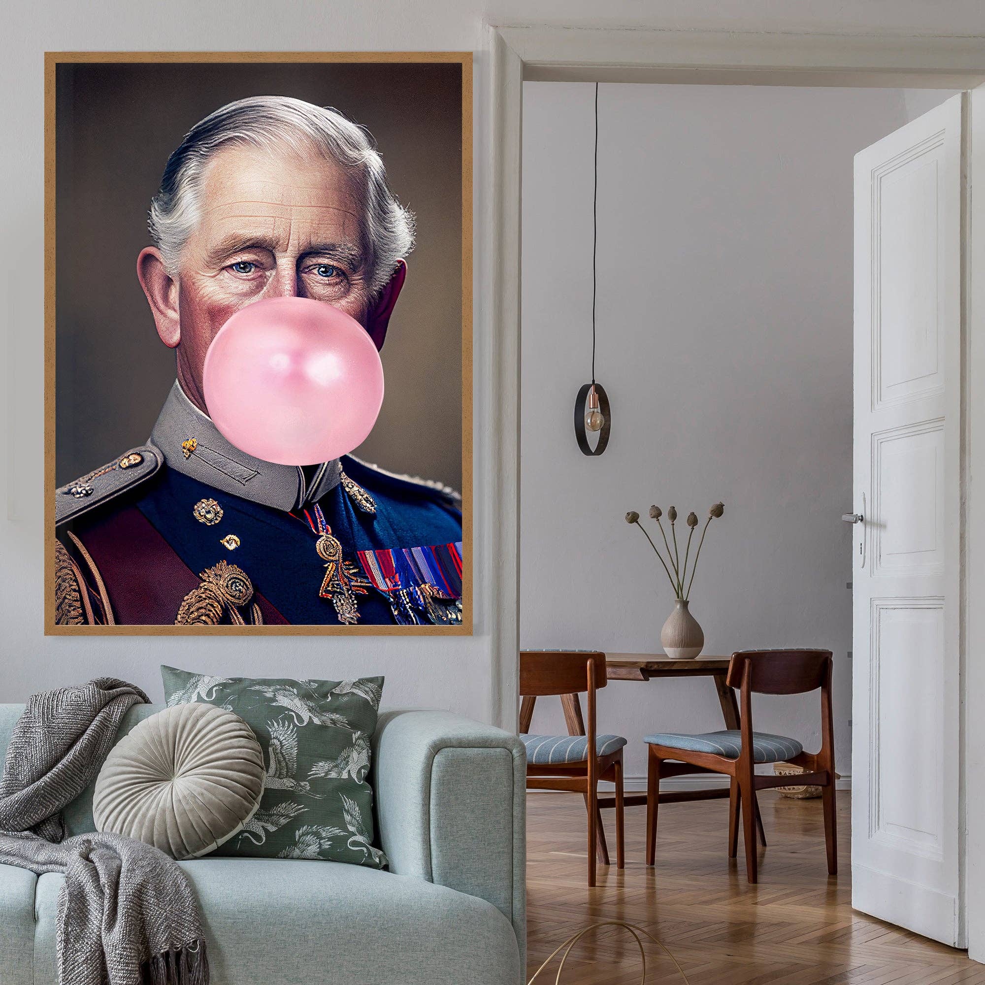 King Charles III Blowing Bubblegum Print: Matte / 8 ¼ x 11 ¾ in | 21x30 cm