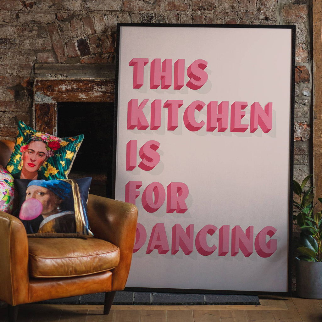 This Kitchen Is For Dancing Block Pink Quote Print: Matte / 8 ¼ x 11 ¾ in | 21x30 cm