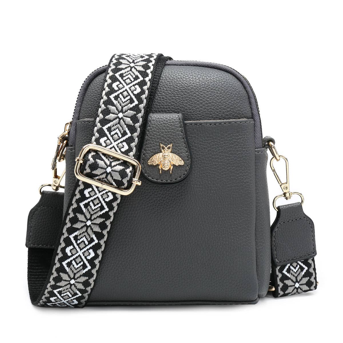 B23001 Bee Cross Body Handbag with double zip top sections: Pink