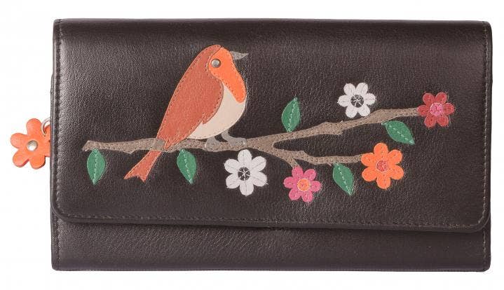 Robin Leather Flap Over Purse Black with RFID