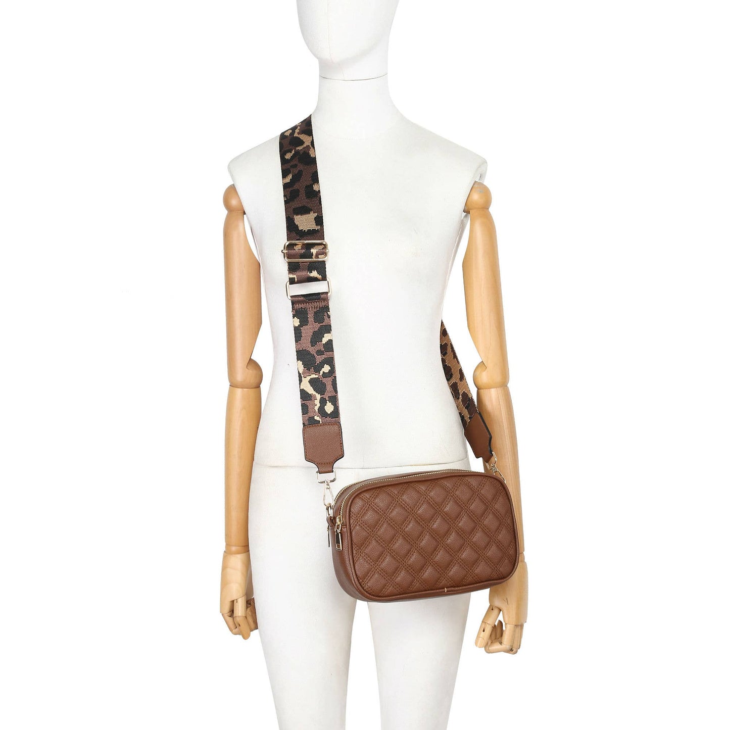 CD21-0352 Cross Body Handbag with double zip top sections: Beige
