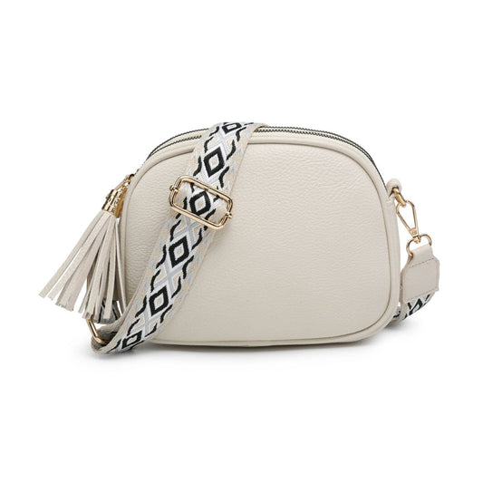 B23007 Cross Body Handbag with three zip top sections: Black