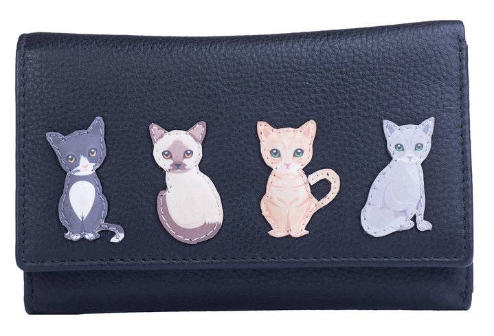 Best Friends Sitting Cat Tri Fold Purse RFID - 3529 65: Navy