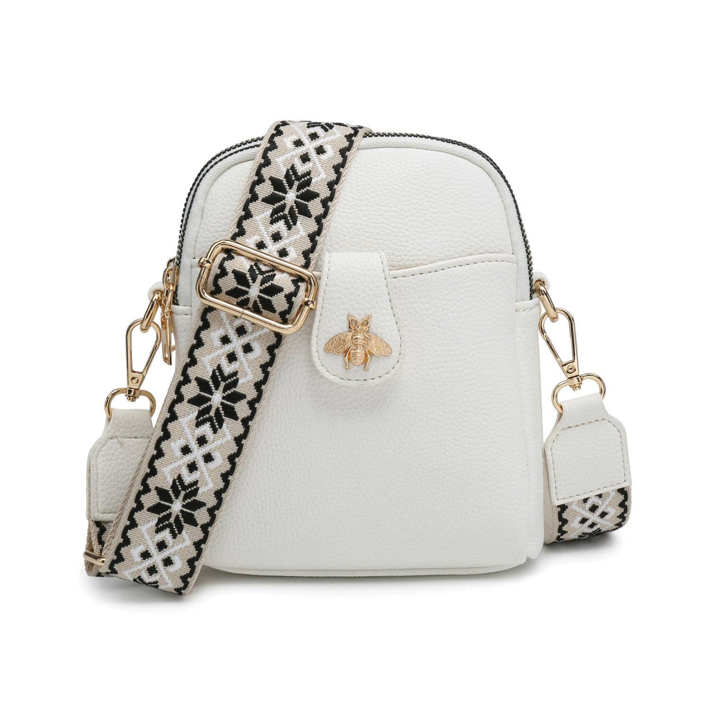 B23001 Bee Cross Body Handbag with double zip top sections: Pink